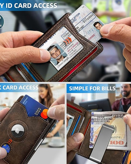miyozi Airtag Wallet for Men,with Money Clip 11 Cards Slim Front Pocket Leather RFID Blocking Wallet with Gift Box