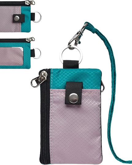 Minimalist RFID Blocking Small Wallet with ID Window,WaterResistant Zip Id Case Wallet with Lanyard Keychain for Cards,Cash,Travel,Women,Men