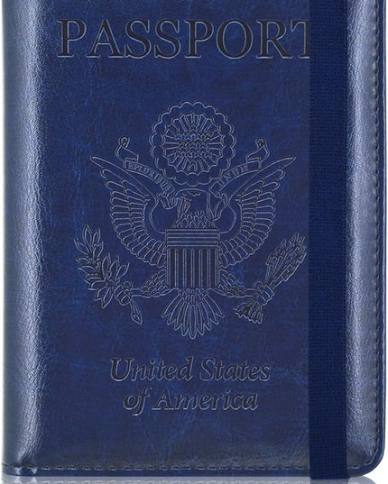 ACdream Passport Holder Cover, Leather Travel Wallet Case, RFID Blocking Document Organizer Protecrtor, with Slots for Credit Cards, Boarding Pass, for Women and Men, Navy Blue