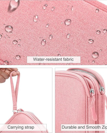 FYY Electronic Organizer, Electronic Accessories Carry Case Portable Waterproof Pouch Double Layers Storage Bag for Travel Cable, Cord, Charger, Phone, Earphone, Medium Size, Pink
