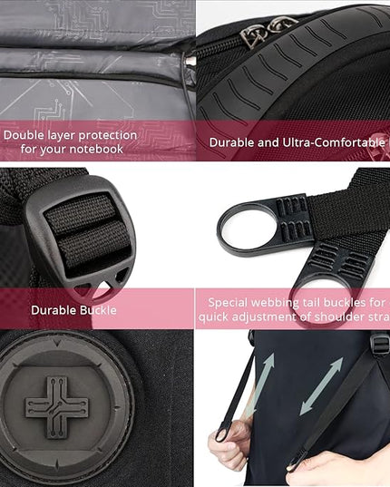Swissdigital Design Large Travel Backpack For Men, TSA-Friendly Business Laptop Backpack, USB Charging Port，RFID Protection Tech Backpack Fits 15.6Inch Laptop Black/Grey | J16BTF-02