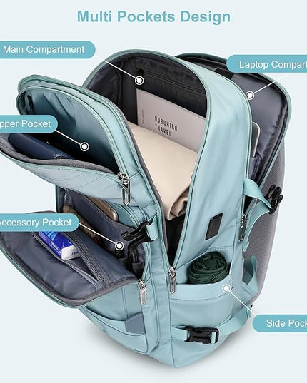 PIJUSHI Travel Backpack for Women Flight Aprroved Carry on Bag Large Casual Luggage Backpack Fit 16 inch Laptop(PE050 Teal Blue)