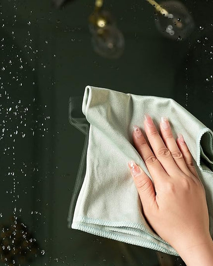 6 Pack Microfiber Glass Cleaning Cloth, 16 Inch X 16 Inch, Lint Free Quickly Clean Window, Glasses, Windshields, Mirrors, and Stainless Steel, Green