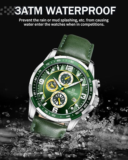 NAVIFORCE Sport Watches for Men Analog Quartz Chronograph Leather Strap Wrist Watch