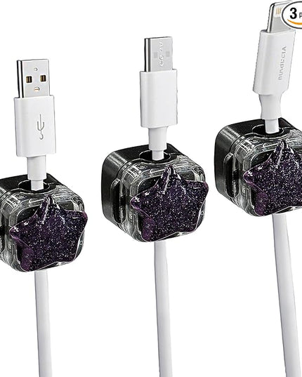 3Pack Magnetic Cable Clips for Nightstand, Adhesive Night-Glowing Cord Holder Organizer for Office Home Desk Wall Car (Black,Star)