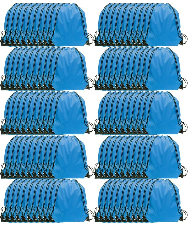 GoodtoU Drawstring Bags - 100 Piece Nylon Backpacks with Drawstring for Gym, Sport (Sky Blue)