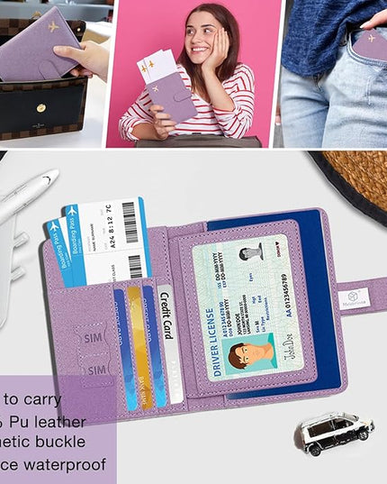 Melsbrinna Rfid Passport Holder for Travel women/Men, Cute Passport Wallet Rfid Blocking Card Slots, Rfid Passport Cover/CaseTravel Wallet, Passport Book Holder (1, Purple1)
