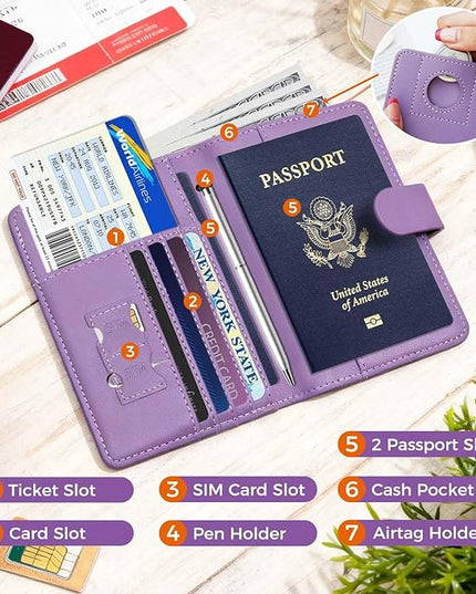 Melsbrinna Premium Leather Passport Holder Covers Case, Waterproof Rfid Blocking Travel Wallet Passport Holder with Pen Holder, Cute Passport Book for Women/Men