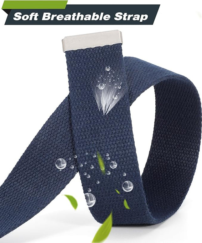 WHIPPY Canvas Web Belt Flip-Top Solid Black Military Buckle Fully Adjustable Mens Webbing Belts Cut To Fit