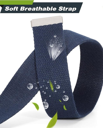 WHIPPY Canvas Web Belt Flip-Top Solid Black Military Buckle Fully Adjustable Mens Webbing Belts Cut To Fit