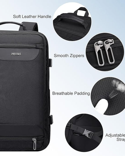 PIJUSHI Travel Backpack for Women Men Flight Approved Carry on Bag 16 inch Laptop Personal Item Daypack with Shoe Compartment(PE038 Black)