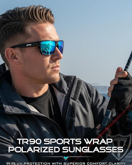 ATTCL Polarized Sunglasses Men for Fishing: UV Protection Lightweight TR90 Sports Wrap Sun Glasses Driving Golf Running