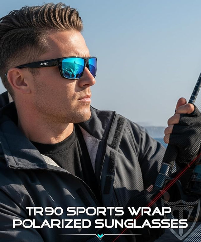 ATTCL Polarized Sunglasses Men for Fishing: UV Protection Lightweight TR90 Sports Wrap Sun Glasses Driving Golf Running