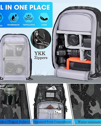 SDYSM Camera Backpack Bag Professional for DSLR/SLR Mirrorless Camera Waterproof 15.6 inch Tactical Camera Bags for Photographers with Rain Cover, Tripod Holder, Small Bag Photography Backpack Case