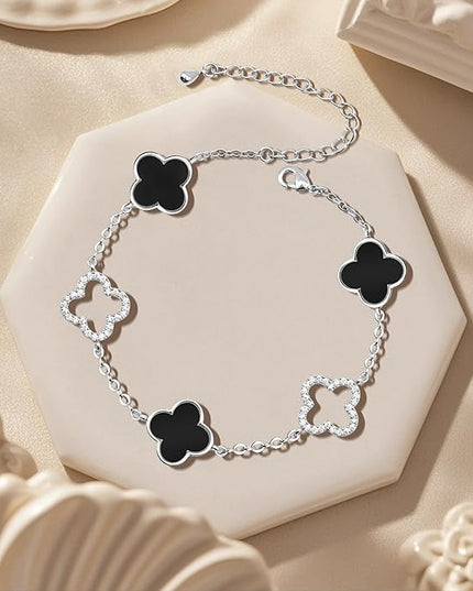 Clover Bracelet for Women 18k Gold Plated Silver Lucky Four Leaf Link Chain Bracelets Charm Trendy Jewelry Gifts for Women