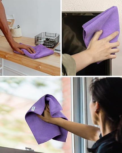 MR.SIGA Microfiber Cleaning Cloths, All-Purpose Microfiber Towels, Streak Free Cleaning Rags, Pack of 12, Purple, Size 32 x 32 cm(12.6 x 12.6 inch)