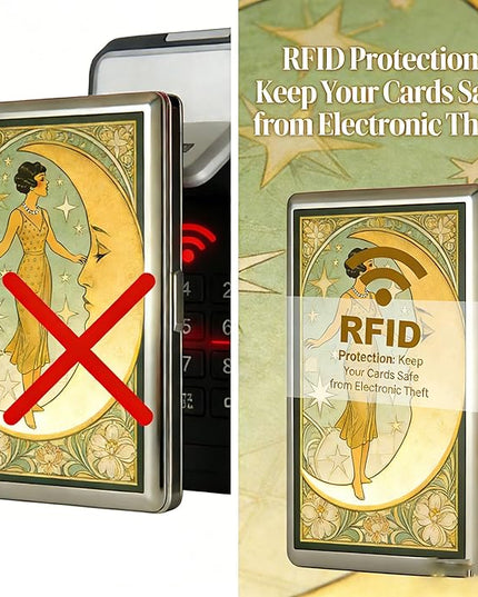 Vintage - Style Versatile Card & Cash Case With RFID Protection, Durable Metal Slim Wallet Blunt Case Blocking Card Holder for Women Men Credit ID Business Cards (#I)
