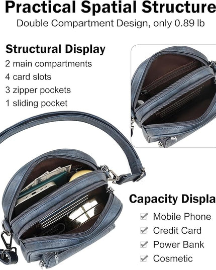 FADEON Small Purses for Women Crossbody Bags, Designer PU Leather Mini Cross Body Purse Travel Shoulder Bag Card Slots