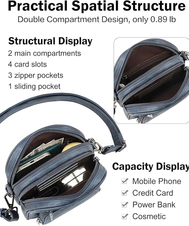 FADEON Small Purses for Women Crossbody Bags, Designer PU Leather Mini Cross Body Purse Travel Shoulder Bag Card Slots