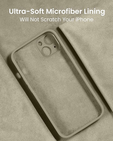 FireNova Designed for iPhone 14 Case, Silicone Upgraded [Camera Protection] Phone Case with [2 Screen Protectors], Soft Anti-Scratch Microfiber Lining Inside, 6.1 inch, Khaki