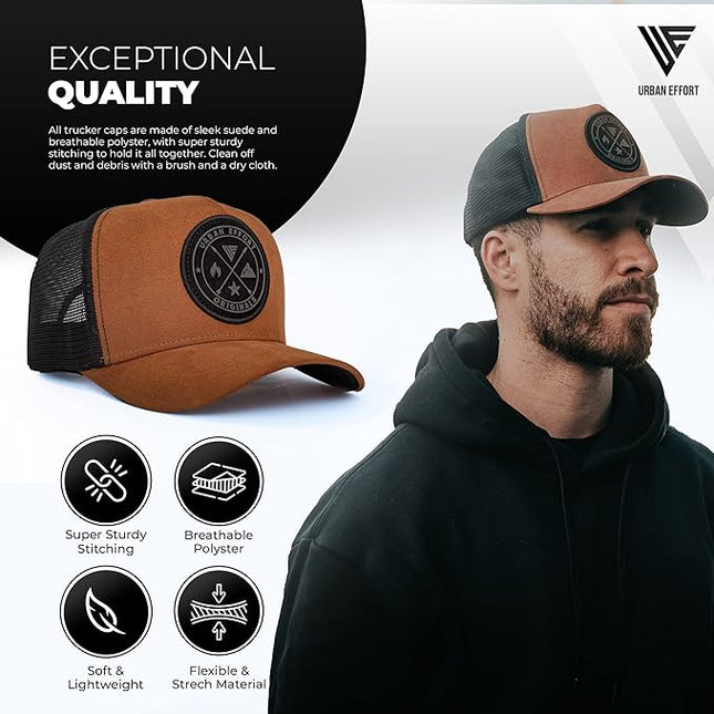 Urban Effort Mesh Back Cap - for Men and Women Baseball Hat 5-Panel Trucker Hat - Great Snapback Closure for Hunting & Hiking