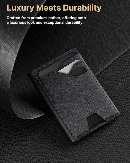 typecase Leather Wallet for Men Card Holder: Premium Genuine Leather, RFID Blocking, Slim, Minimalist, Front Pocket - 15 Cards Capacity | ID Window | Money Clip (Black)
