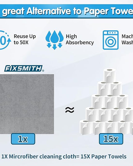 FIXSMITH Shop Towels, Pack of 100, Grey Microfiber Cleaning Cloth Bulk, Microfiber Towels for Cars, All-Purpose Absorbent Cleaning Rags, Dust Cloth for Automotive, Mechanic, Garage, 11.5 x 11.5 inch