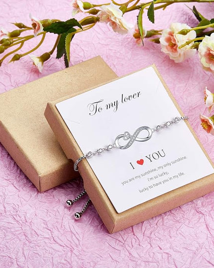 Desimtion Gifts for Women Mom, Infinity Love Bracelets for Women, Valentines Day Birthday Jewelry Gifts for Her Girls Girlfriend Mom Wife from Daughter Son