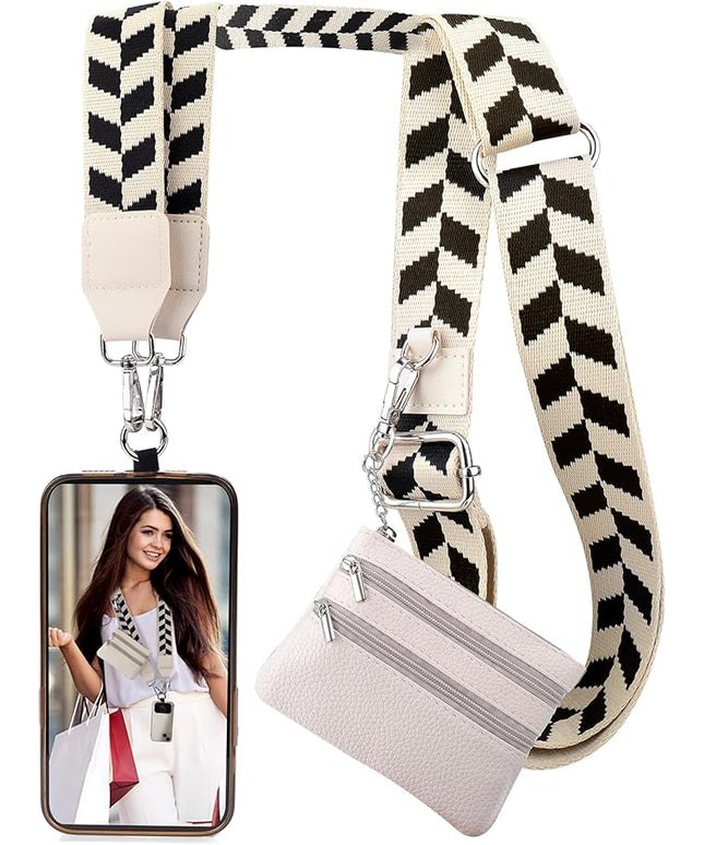XANGNIER Clip and Go Strap for Phone with Wallet Crossbody, Phone Strap with Zippered Wallet, Adjustable Anti Theft Cellphone Lanyard for Women, Cellphone Chain Accessories,Multicolor 4