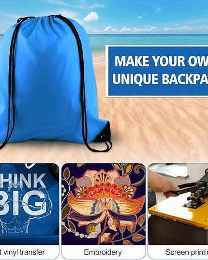 KUUQA 2 Pcs Light Blue Drawstring Backpack Drawstring Bag Bulk Sports Cinch Bags String Backpack Storage Bags for Gym Traveling