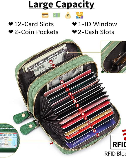 GOIACII Small Genuine Leather Wallet for Women, RFID Blocking Credit Card Holder Wallet