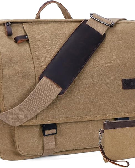 Nerlion Messenger Bag for Men 17-17.3 Inch Laptop Bag Canvas Water-resistant Computer Bag Shoulder Bag Work Briefcase Bookbag for College (Brown)