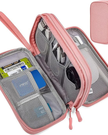 Electronic Organizer Travel Cable Accessories Bag, Electronic Organizer Case, Electronic Accessories Organizer Bag for Power Bank, Charging Cords, Chargers, Mouse, USB Cable, Earphones (Light Pink)