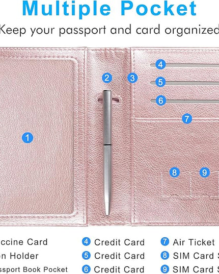 ACdream Passport and Vaccine Card Holder Combo, Cover Case with CDC Vaccination Card Slot, Leather Travel Documents Organizer Protector, with RFID Blocking, for Women and Men, AA-Rose Gold, Compact
