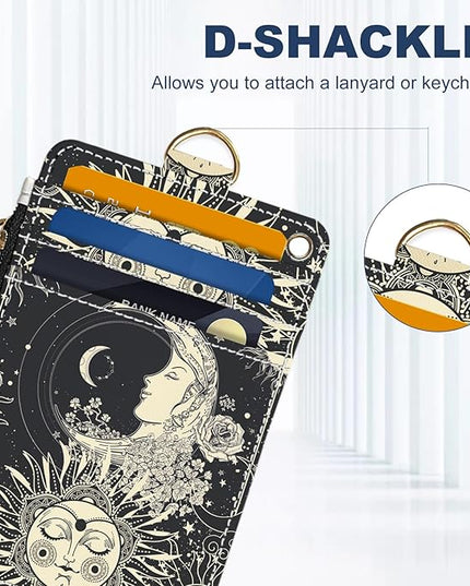 Slim Wallet Credit Card Holder, Sun and Moon FaceX, RFID Wallet Women Cute Small Front Pocket Wallet With Zipper, PU Leather Thin travel RFID Blocking Card Case ID Window,Ladies Gifts