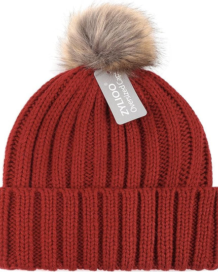 Zylioo Plus Size Fleece Lined Beanie Hat,2XL/XL/L/M/S Thermal Knitted Hat,Winter Warm Lined Snow Hats for Women Men