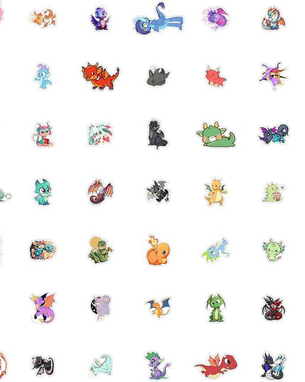 BulbaCraft 100Pcs Cute Dragon Stickers for Water Bottle and Laptop - Cute Dragon Party Supplies & Decorations, Waterproof Vinyl Decals, Fantasy and Fun Stickers, Gifts for Women & Men