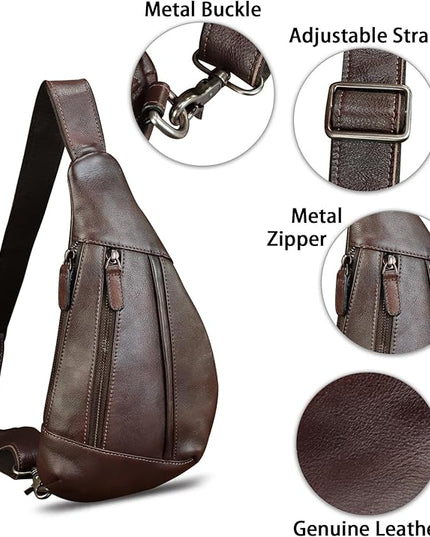 LRTO Genuine Leather Sling Bag for Men and Women Vintage Real Leather Crossbody Chest Bags Backpack Purse for Travel Hiking