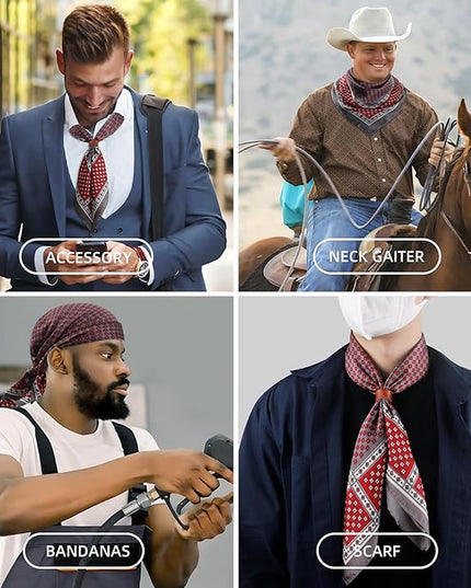 27.5 Inches Square Silk Feeling Neck Scarf for Men Necktie Silk Bandanas Pocket Square Cowboy Scarves