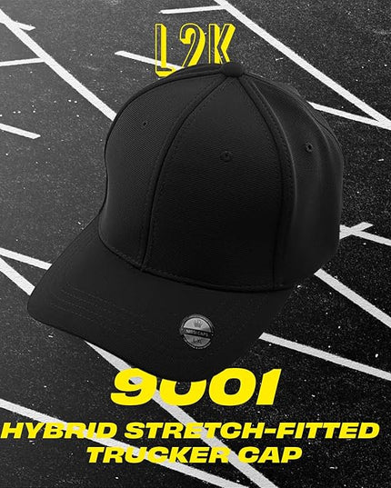 [2 Pack] Hybrid Stretch-Fitted Trucker Cap, Baseball Cap with Air Mesh
