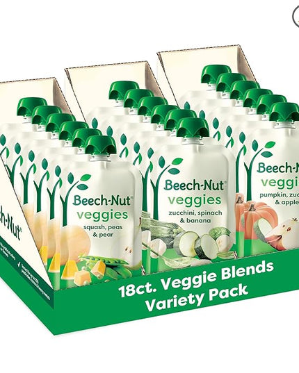 Beech-Nut Baby Food Pouches Variety Pack, Veggie Purees, 3.5 oz (18 Pack)