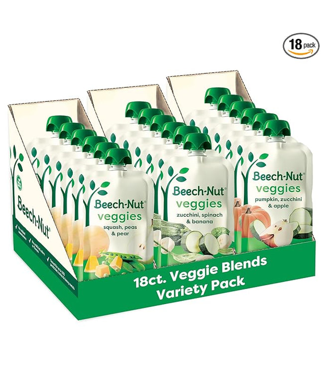 Beech-Nut Baby Food Pouches Variety Pack, Veggie Purees, 3.5 oz (18 Pack)