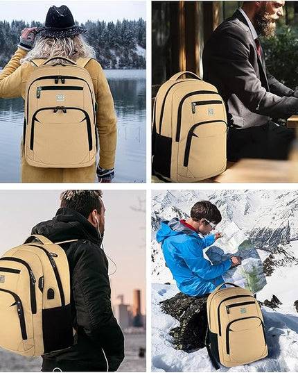 Laptop Backpack,Business Travel Anti Theft Slim Durable Laptops Backpack with USB Charging Port,Water Resistant College Computer Bag for Women & Men Fits 15.6 Inch Laptop and Notebook-Khaki