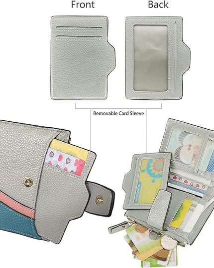 AINIMOER Women's RFID Blocking Leather Small Compact Bi-fold Zipper Pocket Wallet Card Case Purse with id Window