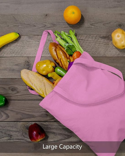 TOPDesign 24-Pack Economical 16"x15" Baby Pink Cotton Tote Bag, Lightweight Medium Reusable Grocery Shopping Cloth Bags, Suitable for DIY, Advertising, Promotion, Gift, Activity