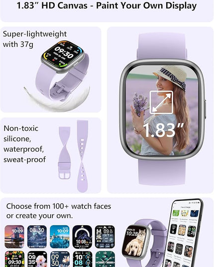Smart Watch for Women Men Android & iPhone [2 Bands, 44mm case], Alexa Built-in, 1.83'' Smartwatch Make/Answer Call, HR SpO2 Sleep Stress Monitor Fitness Tracker, IP68 Waterproof Step Counter Watch