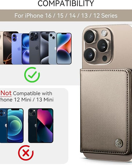 Defencase for Magsafe Wallet Magnetic Card Holder RFID Blocking, Leather Minimalist Phone Wallet Compatible with MagSafe Phones and Cases for iPhone 16/15/ 14/13/ 12/ Pro/Max/Plus, Desert Titanium