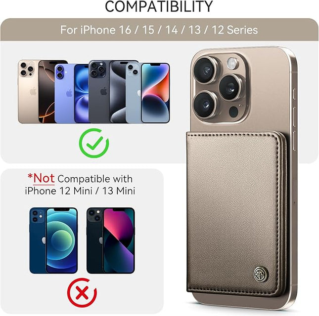 Defencase for Magsafe Wallet Magnetic Card Holder RFID Blocking, Leather Minimalist Phone Wallet Compatible with MagSafe Phones and Cases for iPhone 16/15/ 14/13/ 12/ Pro/Max/Plus, Desert Titanium