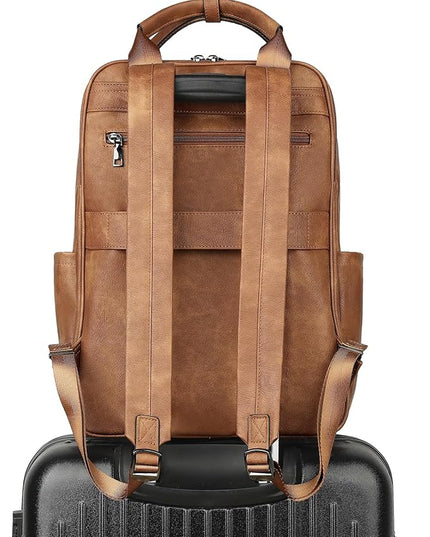 MASINTOR Leather Laptop Backpack for Women, Stylish Computer Backpack College Business Work Shoulder Bags Work and Travel Mocha Brown