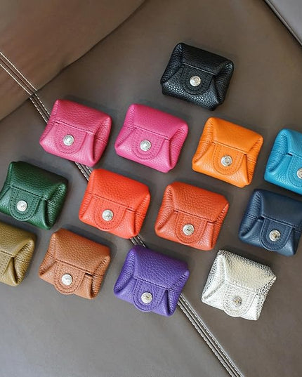 Cockatoo Genuine Leather Coin Pouch Change Holder, Mini Snap Pocket Wallet for Men Women (Macaron Pink, Small)